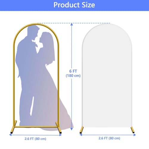 Metal Arch Backdrop Stand and Cover Set 6 ft, Wedding Arch Stand with White Cover for Party, Birthday, Wedding, Bridal Shower, Baby Shower (White, 6 ft) - color: White, size: 6FT