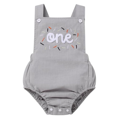IMEKIS Baby Girls Boys Boho 1st Birthday Outfit Backless Overalls Romper for Cake Smash Photo Shoot - color: Light Grey One, size: 12-18 Months