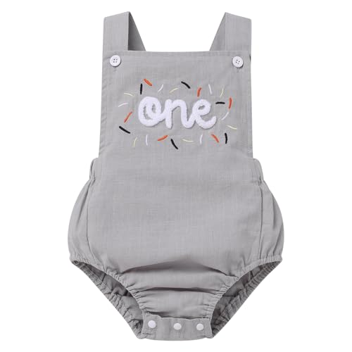IMEKIS Baby Girls Boys Boho 1st Birthday Outfit Backless Overalls Romper for Cake Smash Photo Shoot - color: Light Grey One, size: 9-12 Months