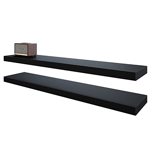 BAMEOS Floating Shelves,40 in W x 8in D Wall Mounted Wooden Shelves with Invisible Brackets Set of 2, Hanging Wall Shelves Decoration for Bedroom, Bathroom, Living Room and Kitchen - color: Black, size: 40x7 2Pcs