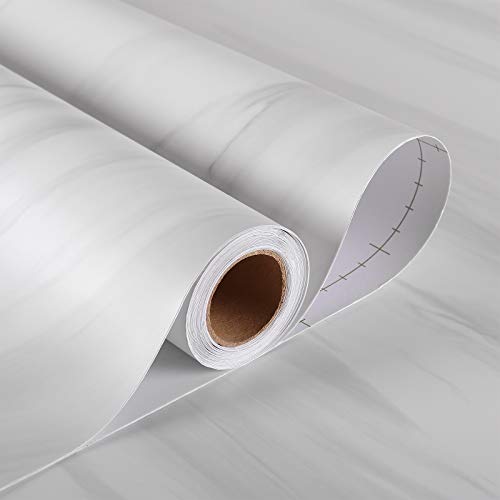 Stickyart 36"x160" Extra Wide Marble Countertop Peel and Stick White Marble Wallpaper Removable Kitchen Vinyl Countertop Wrap Waterproof Self Adhesive Laminate Counter Top Sheet for Counter Desk