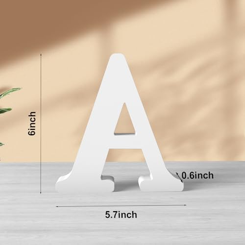6 Inch White Wooden Letters Unfinished Wood Letters for Crafts Blank DIY Crafts for Adults Paintable Standing Letters for Wall Wedding Birthday Party Decoration (A) - color: White-A, size: 6 inch