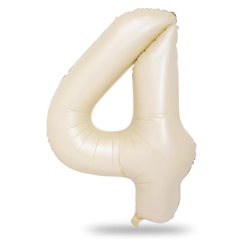 Cream 4 Balloons, 40 Inch Large Beige Foil Number Balloons Set 0-9, Self Inflating White Sand Digital 4 Helium Balloon for Boys Girls Women Birthday Anniversary Party Decorations Photo Shoot Supplies - color: Cream, size: Number 4