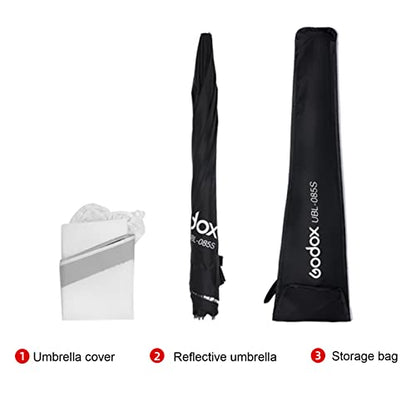 Godox UBL-85S 85cm 33.4” Black Silver Reflective Umbrella Photography Studio Soft Light Umbrella with Large Diffuser Cover for Video Shooting