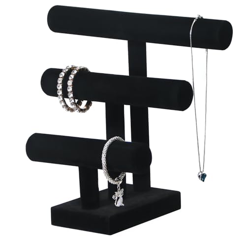 Pangkeep 3 Tier Bracelet Holder,Bracelet Displays for Selling,Jewelry Display Stand for Bangles Necklaces Hair ties Scrunchies Watches (Black) - color: Black