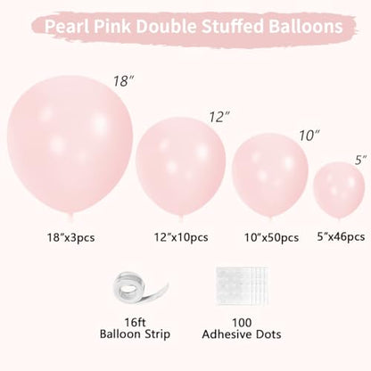 Pearl Pink Double Stuffed Balloons Different Size 115Pcs 5/10/12/18 Inch Pearl Light Pink Balloons Garland kit for Birde to be Wedding Engagement Bridal Shower Birthday Baby Shower Party - color: Pearl Light Pink