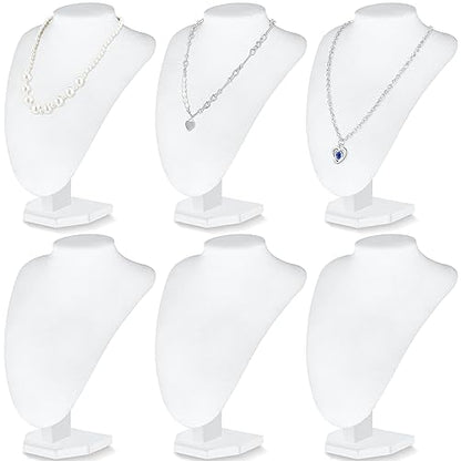 Huquary 6 Pcs Necklace Display Stand Necklace Holder Jewelry Bust Display Stands for Selling Home Store Trade Shows Photography Props Retail(White,Velvet) - color: White