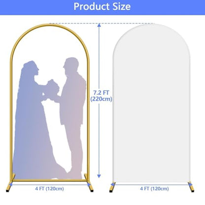 Metal Arch Backdrop Stand and Cover Set 7.2 ft, Wedding Arch Stand with White Cover for Party, Birthday, Wedding, Bridal Shower, Baby Shower (White, 7.2 ft) - color: White, size: 7.2FT