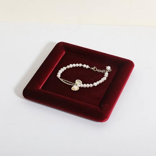 Jewelry storage organizer plate, Square velvet Jewerly display tray, Empty Jewelry showcase tray for Necklace Bracelet Ring Earring display stand holder (Red-Medium, 5.9 x 5.9 in) - color: Red, size: 5.9" x 5.9"