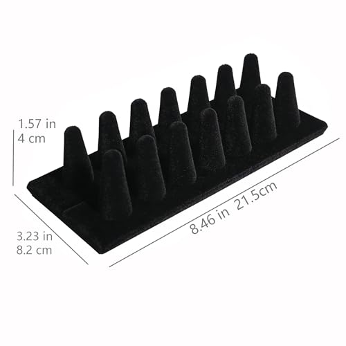 Ring Display, Black Velvet 12-Finger Ring Holder Stand, Jewelry Display for Vendors Retail, Ring Organizer for Girls Dresser