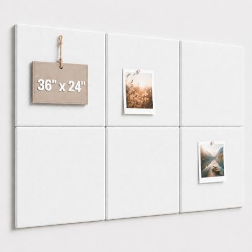 Large Cork Boards for Walls – 36" x 24" Self Adhesive Felt Wall Tiles, Ideal for Office Black Bulletin Board, Easy to Install Pin Board Photo Board - color: White, size: 24" X 36"