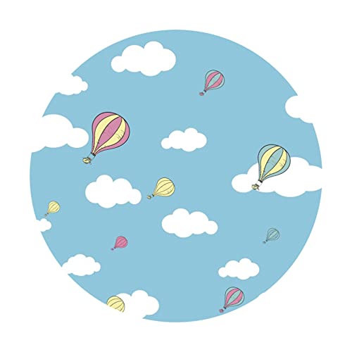Cartoon Hot Air Balloon Round Backdrop Cover 7.2x7.2ft Polyester Blue Sky White Clouds Photography Background Air Adventure Newborn Baby Shower Kids 1st Birthday Party Cake Table Studio Props - color: Blue02, size: 7.2x7.2ft-Diameter
