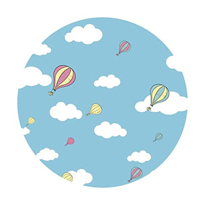Cartoon Hot Air Balloon Round Backdrop Cover 7.2x7.2ft Polyester Blue Sky White Clouds Photography Background Air Adventure Newborn Baby Shower Kids 1st Birthday Party Cake Table Studio Props - color: Blue02, size: 7.2x7.2ft-Diameter