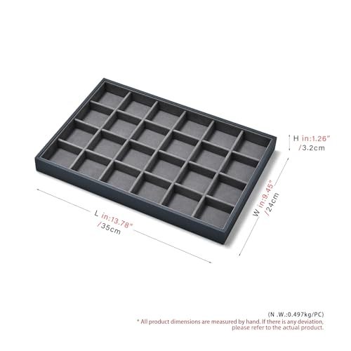24 Grids Grey Jewelry Organizer Tray Grey Microfiber Jewelry Ring Earrings Display Organizer Tray - size: 24 Grid