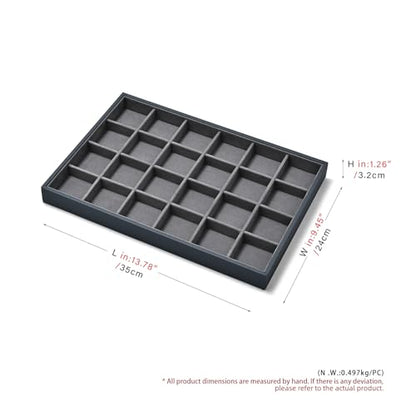 24 Grids Grey Jewelry Organizer Tray Grey Microfiber Jewelry Ring Earrings Display Organizer Tray - size: 24 Grid