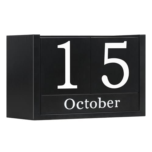 Wooden Block Calendar for Desk, Large Size Daily Desktop Perpetual Desk Calendar, Cute Date Display Desk Accessories for Home Office Decor, Teacher, Classroom, Reusable Yearly, Black - color: Black, size: Large Size