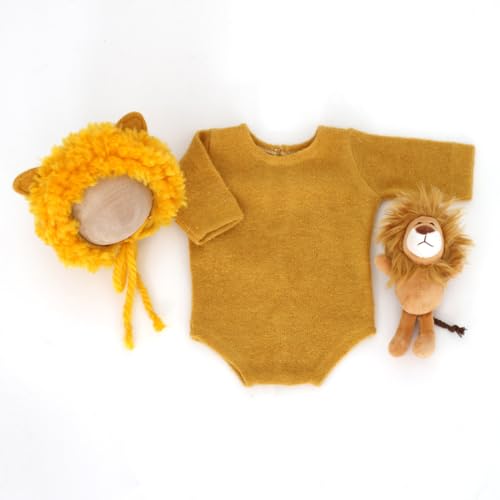Newborn Baby Photo Shoot Props Girl Boy Crochet Knit Hat Costume Stripe Hat Pants Overalls Photography Props - color: Yellow a