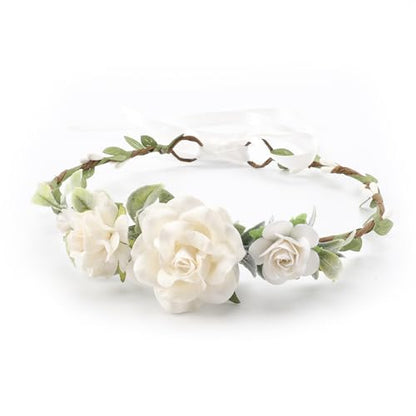 Flower Girl Flower Crown Pink Baby Girls Floral Headpieces Kids Headband Children Hair Wreath Photo Prop (White-Child Size) - color: White