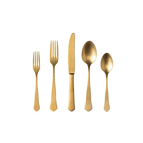 Costa Nova 5-Piece Silverware Service for 1 - Prado Collection, Vintage Gold Brushed Finish | Stainless Steel Cutlery | Dishwasher Safe Flatware | Restaurant Quality Dinnerware