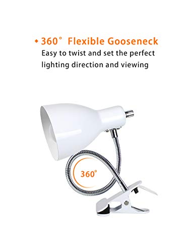 Desk lamp Eye-Caring Table Lamps, 360°Rotation Gooseneck Clip on Lamp Reading Light Portable Reading Book Light Clamp Study Desk Lamps for Bedroom and Office Home Lighting (White) - color: White