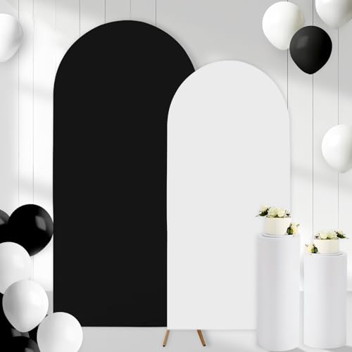 2PCS Black & White Arch Backdrop Covers for Arch Stand (7.2ft + 6ft) – Spandex Fitted Stand Covers for Weddings Baby Showers Birthday Party Supplies Decor & Photo Booths(Only Cover) - color: Black & White, size: 7.2FT/6FT