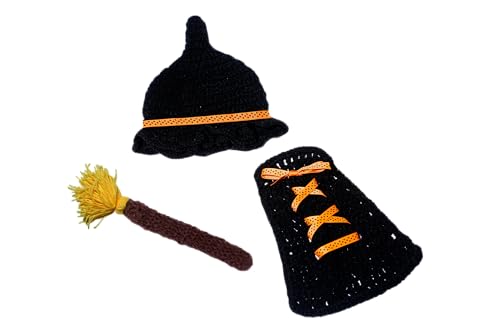 Matissa Newborn Baby Girl/Boy Crochet Knit Costume Photography Prop Hats Outfits - color: Baby Witch