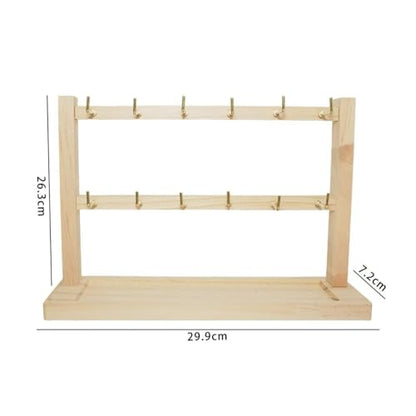 2 Layers of Wooden Display Eacks With Hooks for Necklaces. Rings, Earrings, Bracelets, And Other Jewelry Storage Display Rack - size: 2 Layers