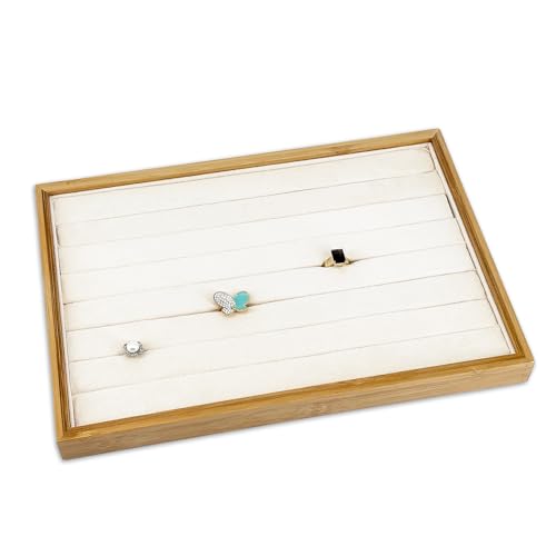 The Display Guys - Stackable Jewelry Tray and Organizer - for Drawers, Dressers, Store Display (7 Ring Rolls, Bamboo Suede) - color: Bamboo Suede, size: 7 Ring Slots