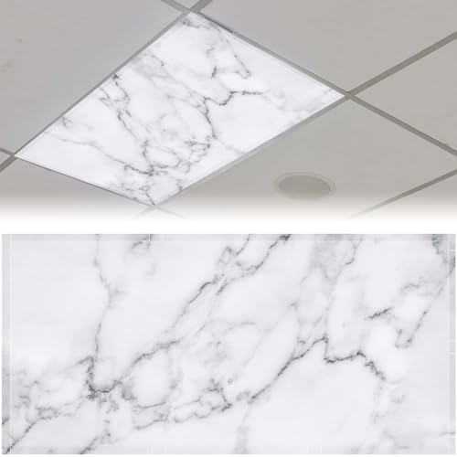 Patelai 4 x 2 Feet Fabric Fluorescent Light Cover for Ceiling Classroom Magnetic Cubicle Shade with 10 Magnets Fluorescent Light Filters for School Home Office Drop Lamp Decor(Marble) - style: Marble