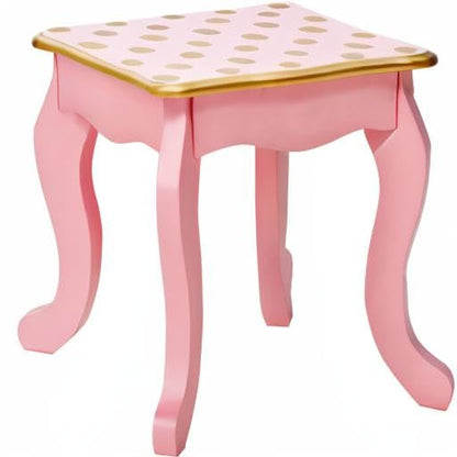 Teamson Kids Pretend Play Kids Vanity, Table & Chair Vanity Set with Mirror, Girls Makeup Dressing Table with Storage Drawer & Polka Dot Print, Gisele Collection, Pink/Gold