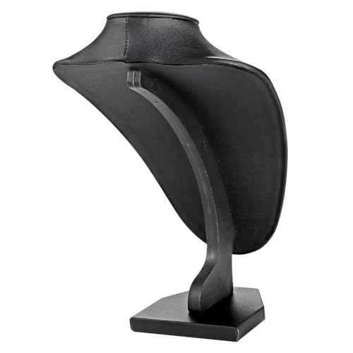 TENINYU Professional 3D Necklace Display Stand, Leatherette Jewelry Bust Holder, 8.5 Inch Chain Organizer Tower for Home Display (Black Leatherette) - color: Black Leatherette