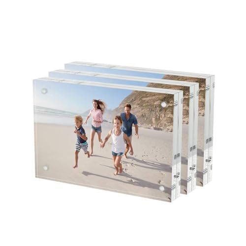 AITEE 4x6 Acrylic Picture Frames 3 Pack, 20% Thicker Block, Clear Picture Frames Freestanding Double Sided Magnetic Acrylic Lucite Frameless Transparent Square Frame Gift for Desktop Display - size: 4x6