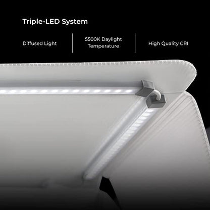 Foldio3 + Front Fill Lights | 25" Photo Light Box for Photography |65W Pro Lightbox with Front Fill Lighting (Halo Bar)|Dimmable Triple LED, Ani-Reflective Black Backdrop, Photo Studio By ORANGEMONKIE - size: Foldio3 + Extra Lights