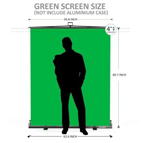 【Easy Set Up】 RAUBAY 59.8 x 82.7in Collapsible Green Screen Backdrop Portable Retractable Chroma Key Panel Photo Background with Stand for Video Conference, Photographic Studio, Streaming - color: Green, size: Standard (59.8 x 82.7in)