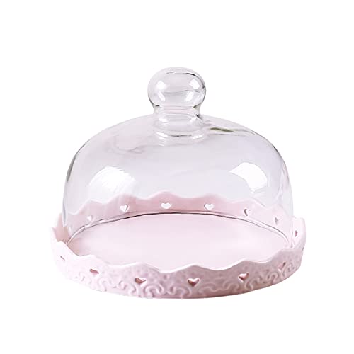 Food Covers,Splatter Covers,Cake Stands, 8 and 10 Inch Pink Lace Ceramic Discs with Lids, Birthday Party Dessert PlatesFruit Dome Keep Fresh Dome Cover Pastry Photo Props - size: 19.5cm