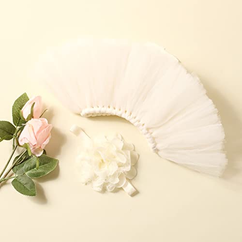 Ylsteed Newborn Girls Photography Prop Infant Tutu Skirt Newborn Lace Tulle Skirt Girl Photo Shoot Outfits Infant Princess Costume Clothes Photo Props-Beige - color: Beige