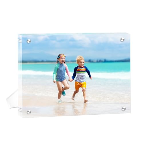 1 Pack(5×7) Acrylic Picture Frames Clear Magnetic Photo Frames Freestanding Lucite Acrylic Block Frame Frameless Desktop Display for Home Office - size: 5"x7"-1Pack