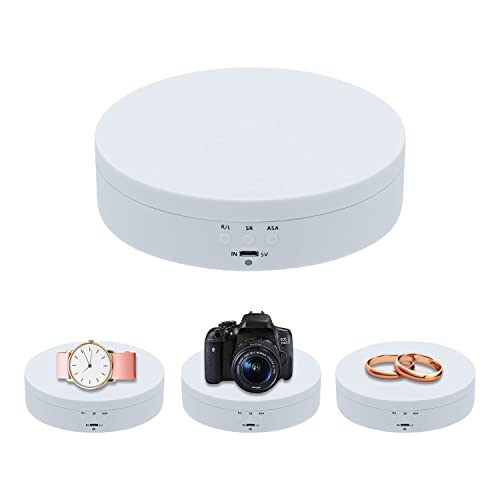 Mcbazel 5.4" Motorized Rotating Display Stand — 360° Electric Turntable | 3 Speeds & 4 Angle Modes | 6.6 lb Capacity | USB & Battery Powered | Photography, Collectibles, Jewelry & Tumblers - color: White+5.4inch