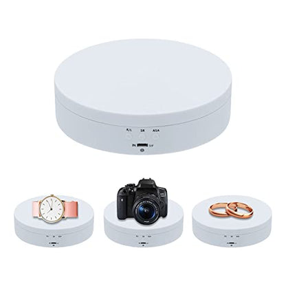 Mcbazel 5.4" Motorized Rotating Display Stand — 360° Electric Turntable | 3 Speeds & 4 Angle Modes | 6.6 lb Capacity | USB & Battery Powered | Photography, Collectibles, Jewelry & Tumblers - color: White+5.4inch