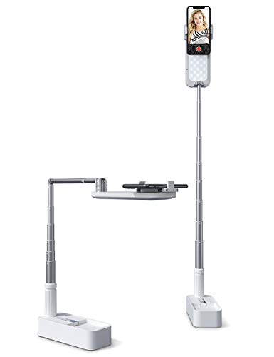 Viozon Extendable Selfie Stand 360° Rotation with Phone Holder, Rechargeable Wireless Foldable 7 Brightness LED Light for Live Streaming/YouTube/Tiktok/Video Recording/Photography/Reading (V6W) - color: White