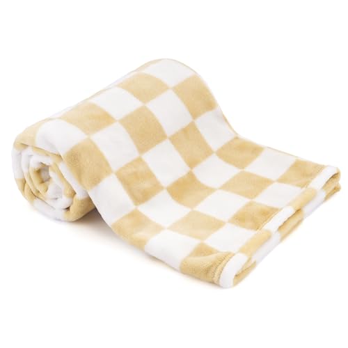 GreatBba Plush Checkered Baby Blanket for Boys Girls Nursery, 30"*40" Warm Short Fleece Blanket Neutral for Infant Newborn, Small Fuzzy for Sleeping, Chenille or Stroller (Sand Yellow&White) - color: Sand Yellow&white