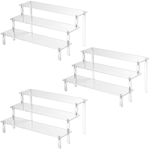 Hoewina 3PCS Acrylic Risers Display Stands, 3 Tier Perfume Organizer Display Shelf & Versatile Cupcake Stand Holder, Display Risers for Figures, Dessert Shelves for Party for Decoration and Organizer - size: 3pack Large 11.8in