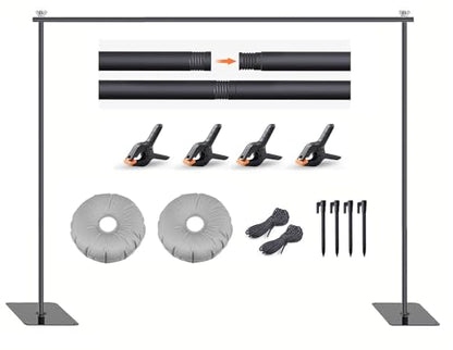 7.5x10FT Adjustable Backdrop Stand Kit - Heavy Duty Iron Photography Background Support System with Portable Base, for Wedding/Birthday/Party Studio Shoots
