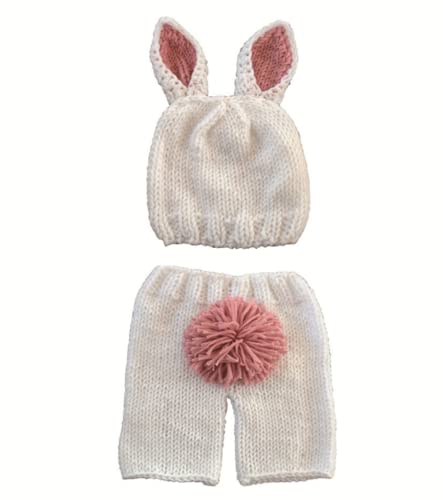 Newborn Baby Bunny Rabbit Crochet Knitted Photography Props Newborn Baby Outfits Diaper Costume - color: Beige