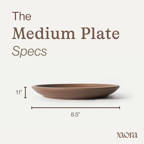 MORA Medium Plates Set of 4, 8.5 inch Ceramic Pottery Salad Plates - Microwave, Oven and Dishwasher Safe - Terracotta - color: Terracotta