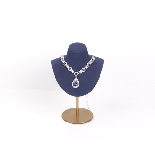 Necklace Display Stand For Selling Velvet Chain Jewelry Bust Holder Organizer With Stainless Steel Stand Jewelry Display - color: Navy-Blue-7.08in