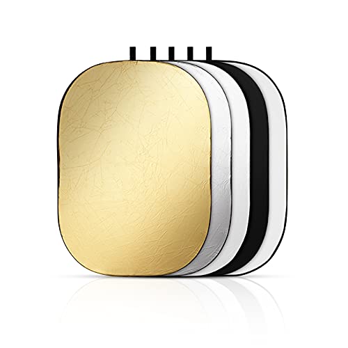 Godox 24″x36″/60x90cm Collapsible Photography Light Reflector, 5-in-1 Oval Multi Disc Diffuser with Carrying Bag - Gold, Silver, Black, White, Translucent for Video Studio Outdoor Lighting - size: 24″x36″/60x90cm