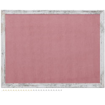Navaris Framed Fabric Bulletin Board - 18 x 24 inches Plush Jewelry Organizer Pinboard for Wall - Memory Pin Board - Pink with White Rustic Frame - color: White Rustic / Pink