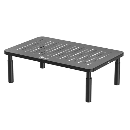 WALI Computer Monitor Stand for Desk, Adjustable Laptop Riser, Desk Monitor Stand Underneath Storage for Office, Home, School Supplies (STT003), 1 Pack, Black - color: Metal Black, size: 14.6" * 9.3" Basic