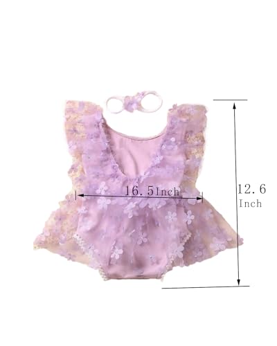 Newborn Photography Outfits Girl Baby Photo Tutu Dress Newborn Photoshoot Romper Baby Picture Lace Outfit - color: Purple